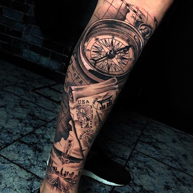 tatuaż kompas